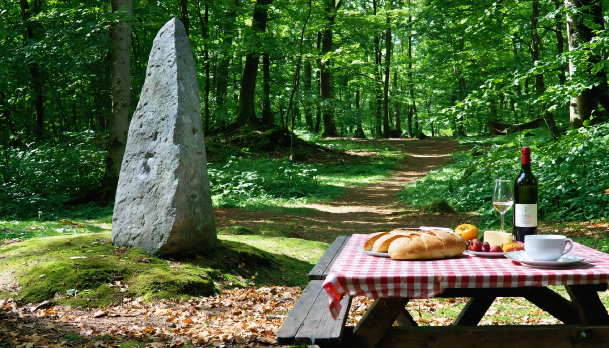 explorez l'aire du menhir à olonne-sur-mer, profitez d'une promenade en pleine nature et savourez un déjeuner champêtre au cœur de la forêt pour une escapade ressourçante.